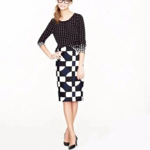 J.crew Navy Geometric  Pencil Skirt